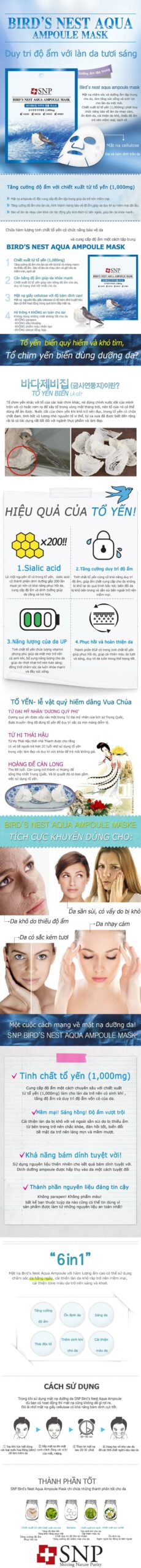 Mặt nạ dưỡng da tinh chất tổ yến Bird's Nest Aqua Ampoul Mask - Mỹ phẩm Hàn Quốc SNP