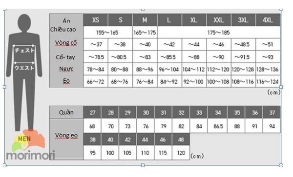 Uniqlo - Bảng size quần, áo cho nam