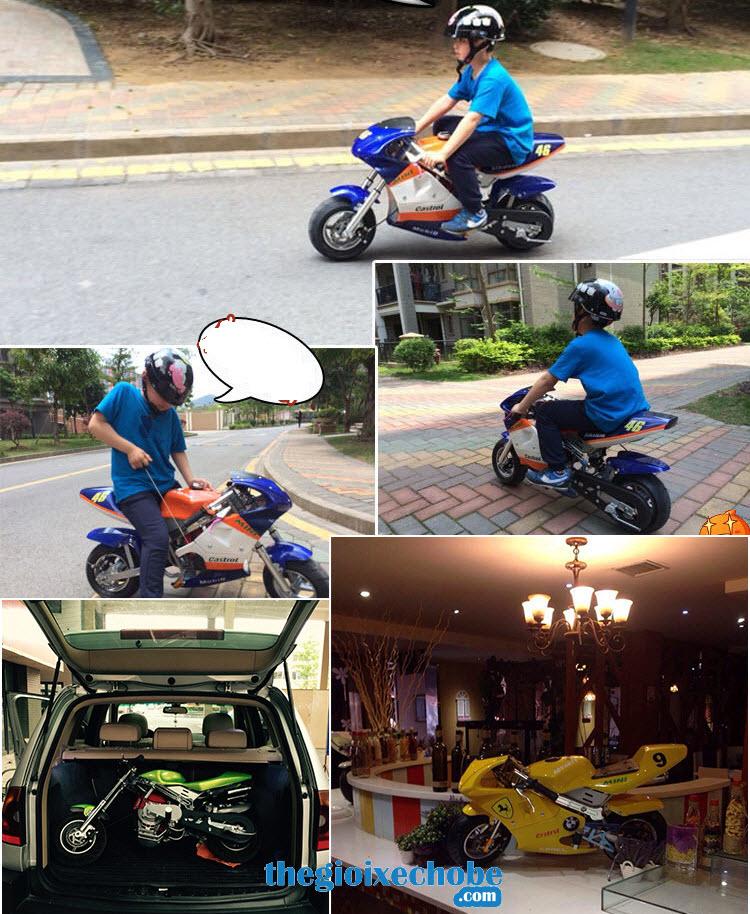 Xe máy chạy xăng thể thao trẻ em có thiết ké gọn để vừa cốp xe